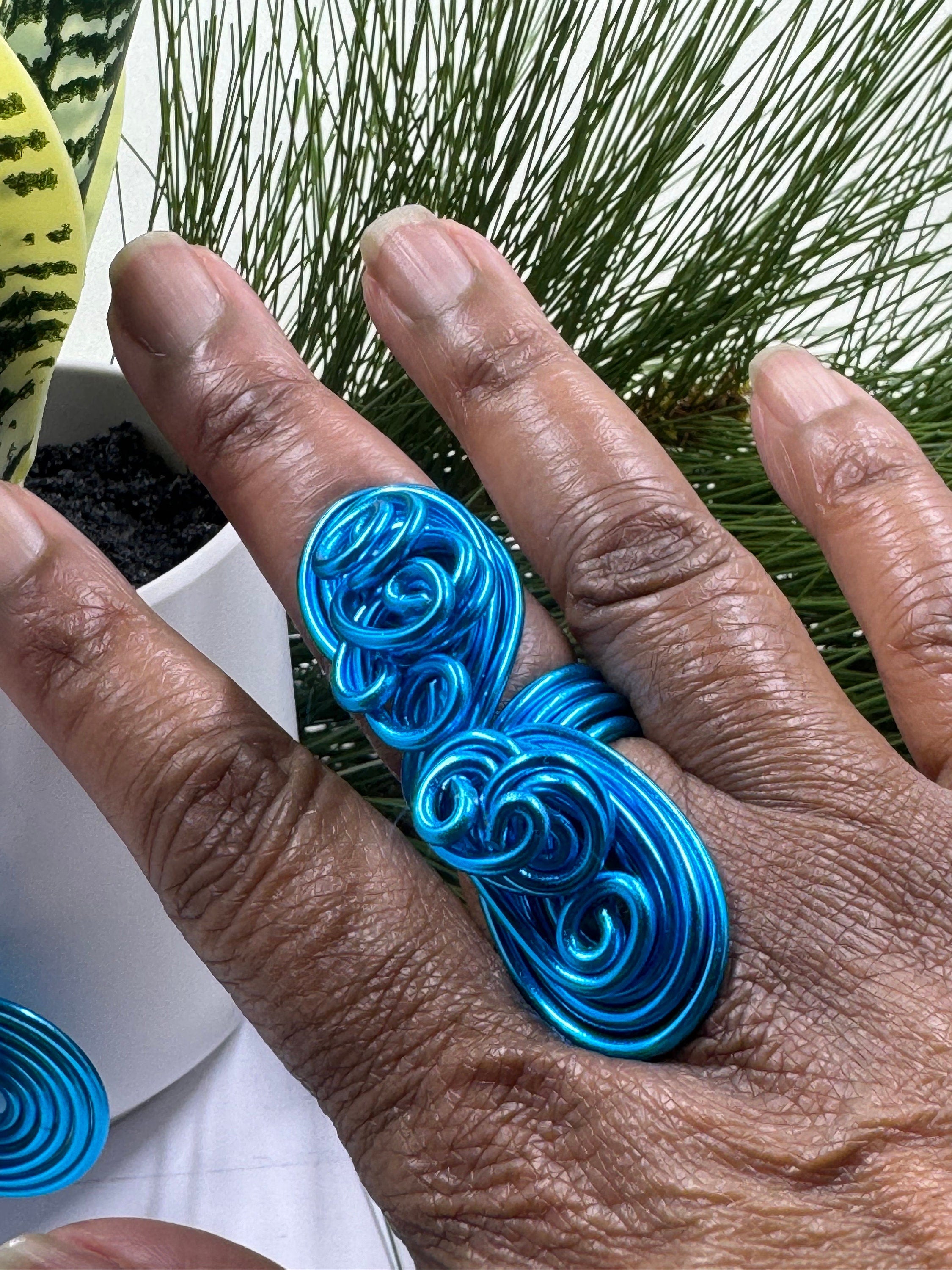 Turquoise Statement Cocktail Ring, Aluminum Wire Wrapped Ring, Handmade Custom and Made to Order