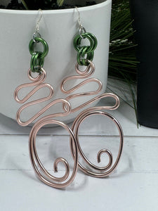 Abstract Pink and Green AKA Wire Earrings with sterling silver ear wire