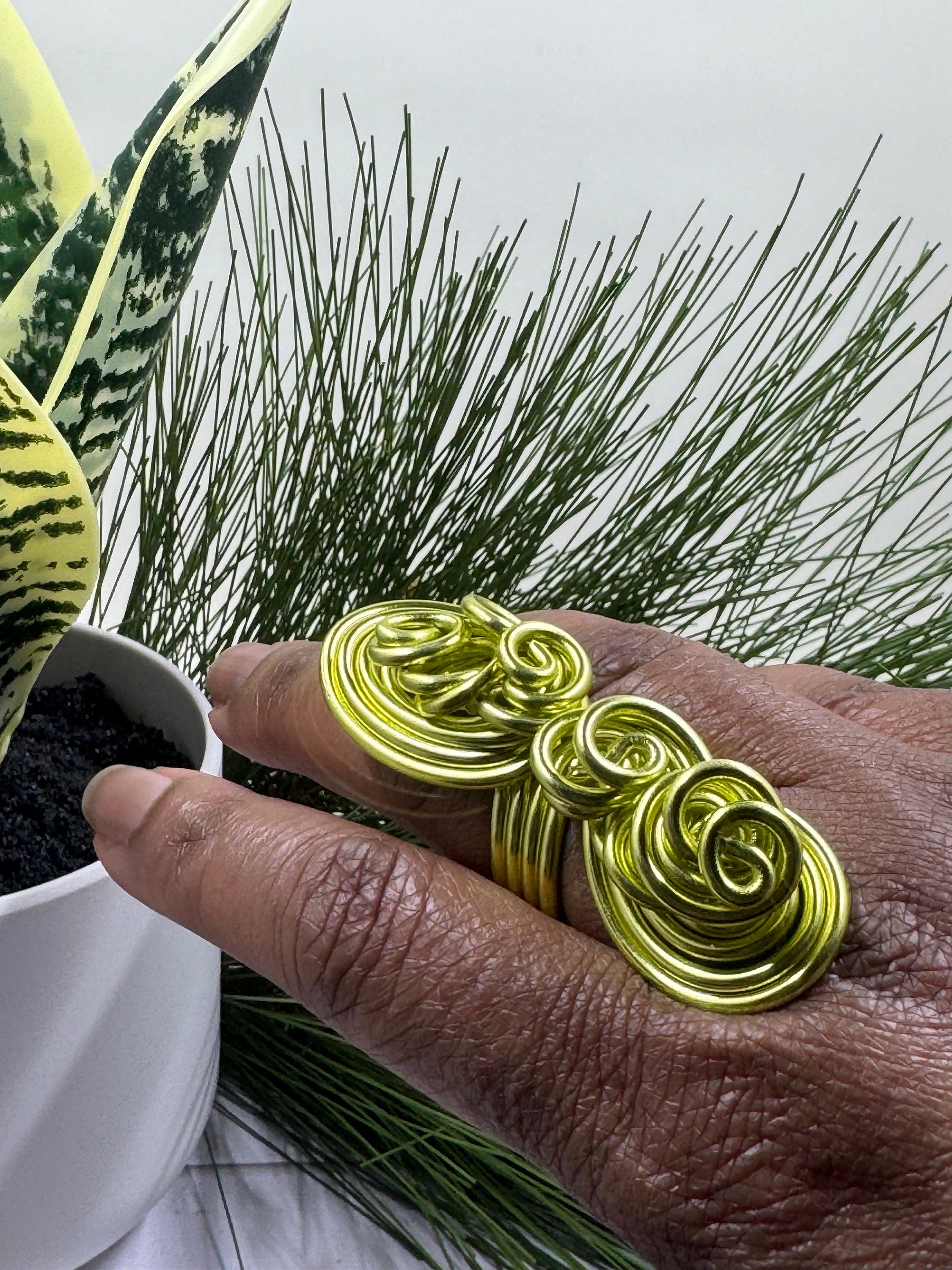 Light Green Statement Cocktail Ring, Aluminum Wire Wrapped Ring, Handmade Custom and Made to Order