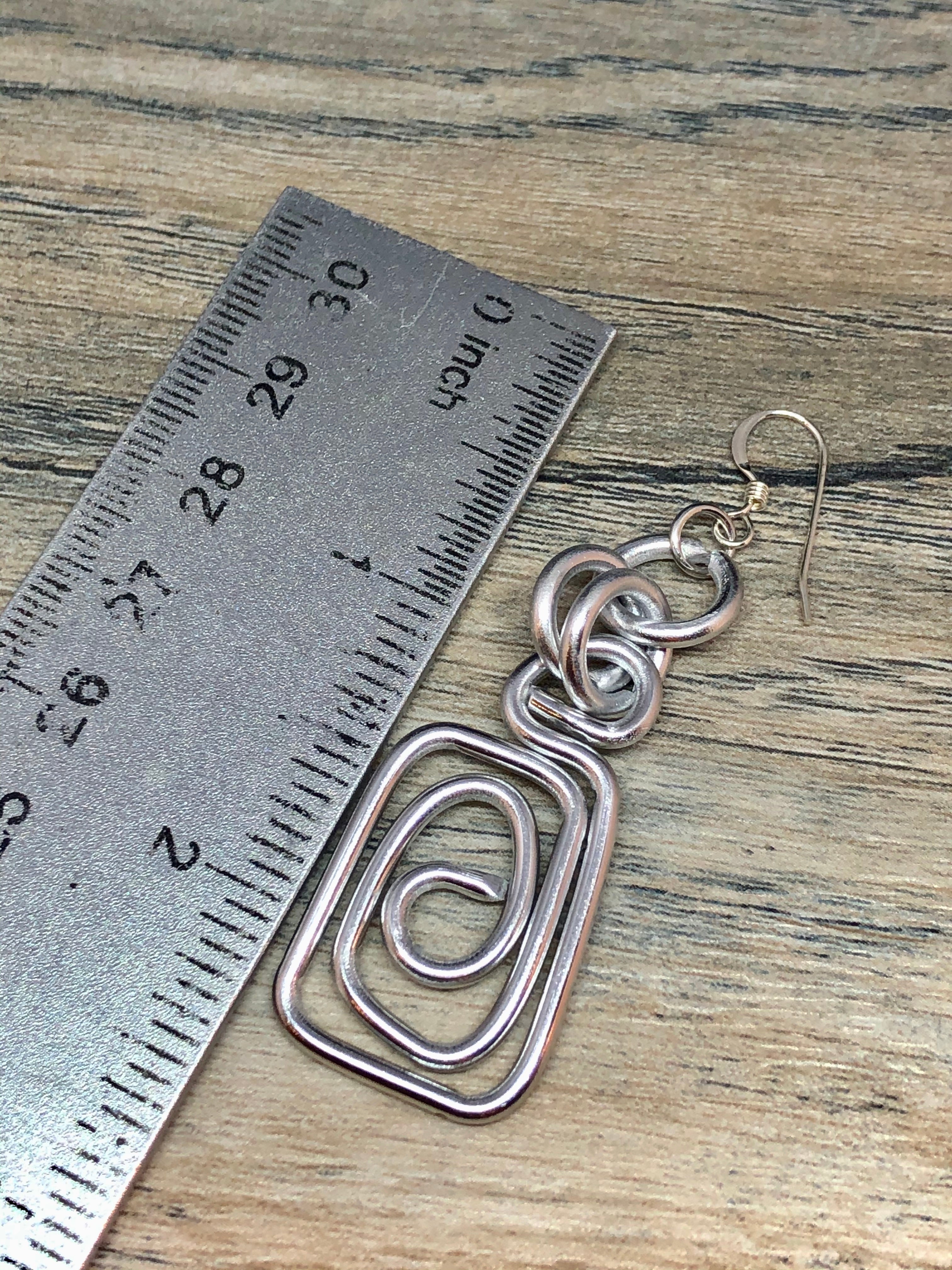 Rectangle Aluminum Wire Earrings, Silver color aluminum wire