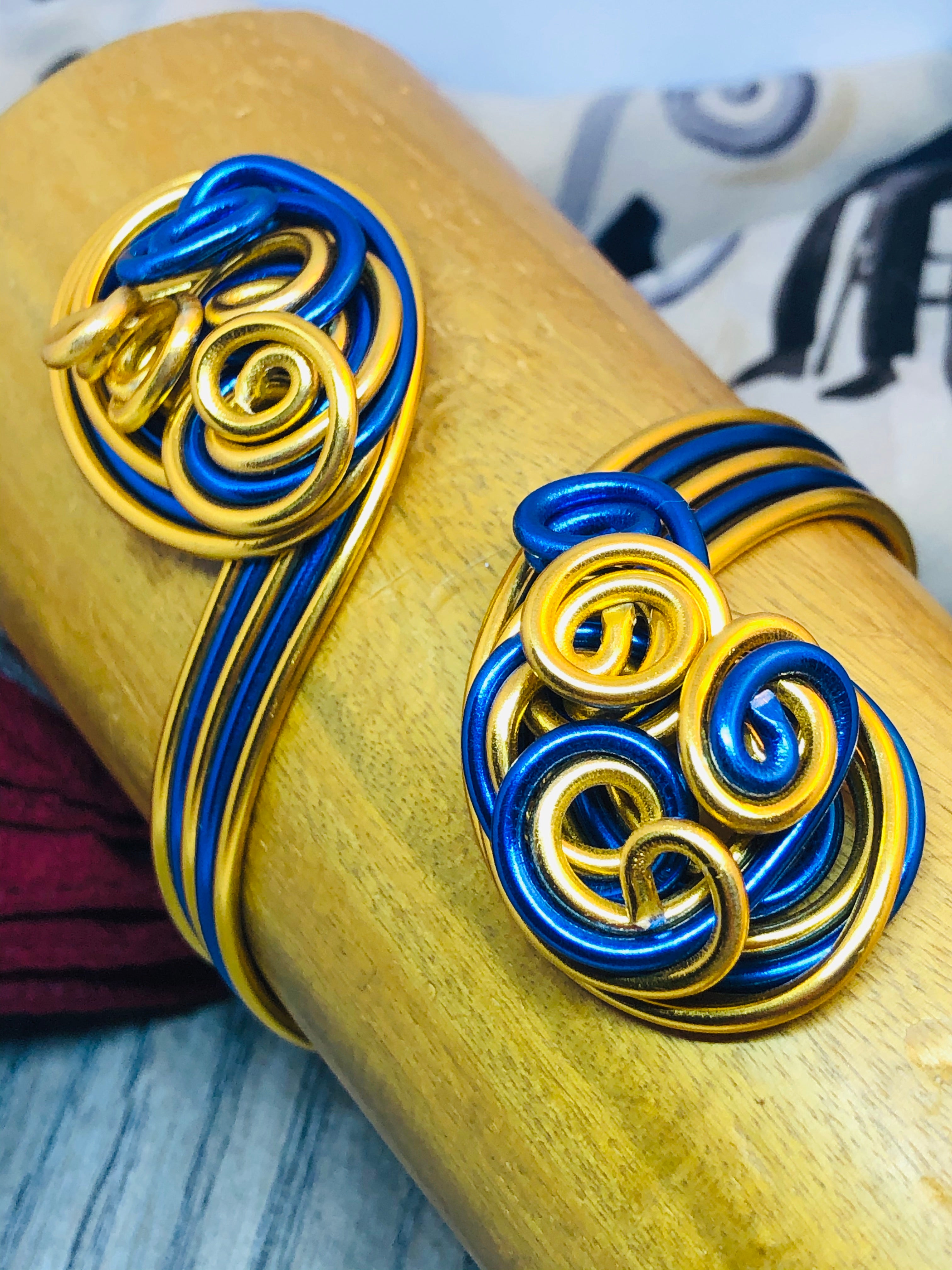 Gold and Blue Cuff Bracelets