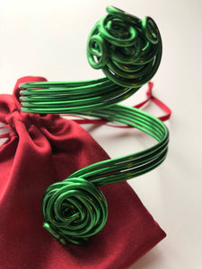 Dark Green Wire Wrapped Bracelet, aluminum swirl bracelet, Cuff Bracelet