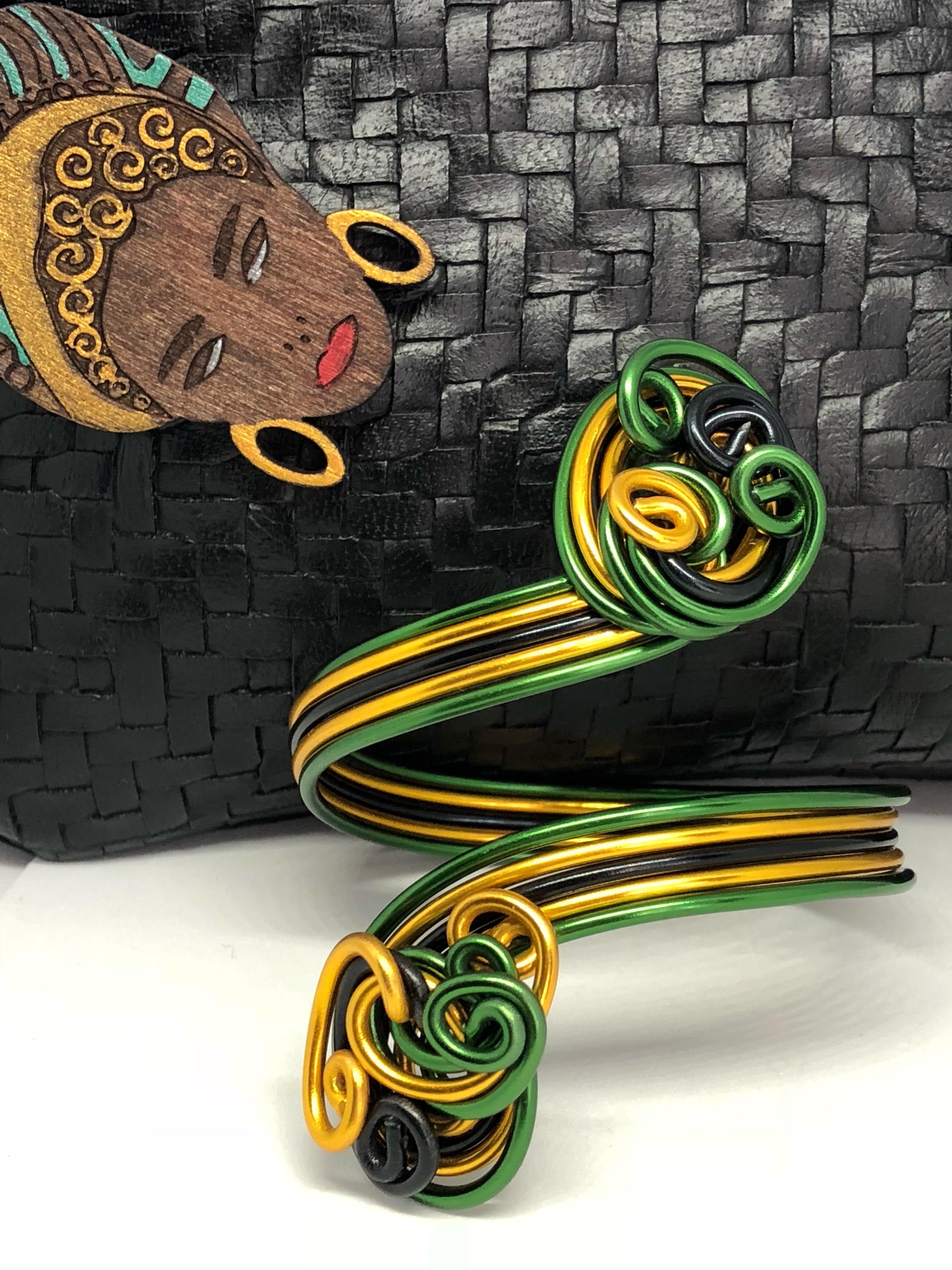 Jamaican Cuff Bracelet in Black Green and Gold