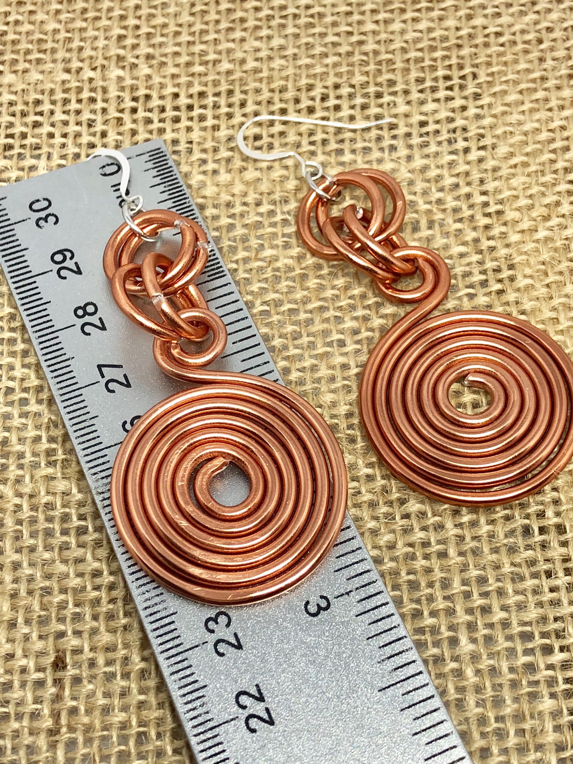 Round Copper colored Aluminum Wire Earrings, circle light weight handmade earrings