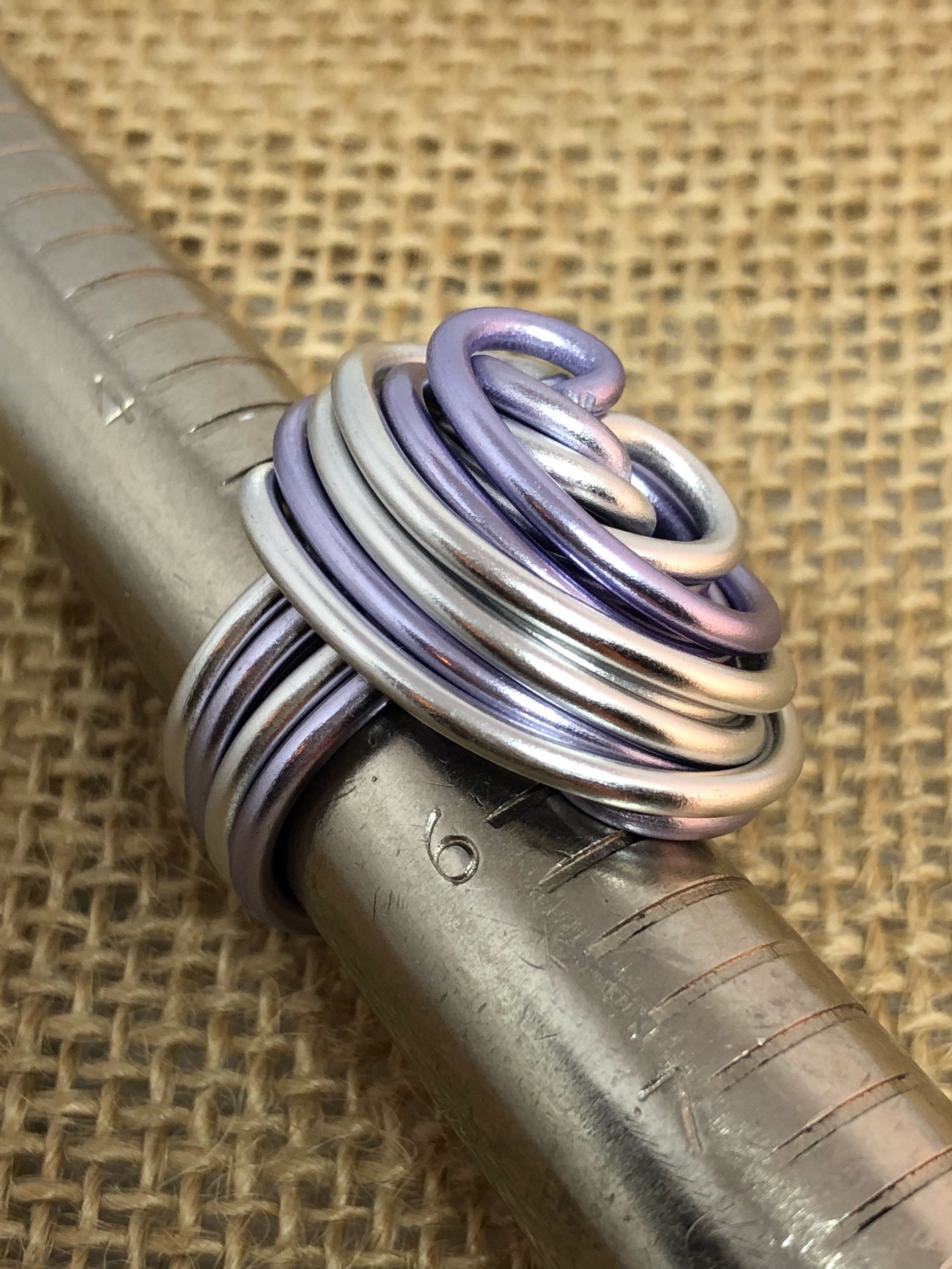 Swirl Aluminum Statement Ring in Silver and Light Purple