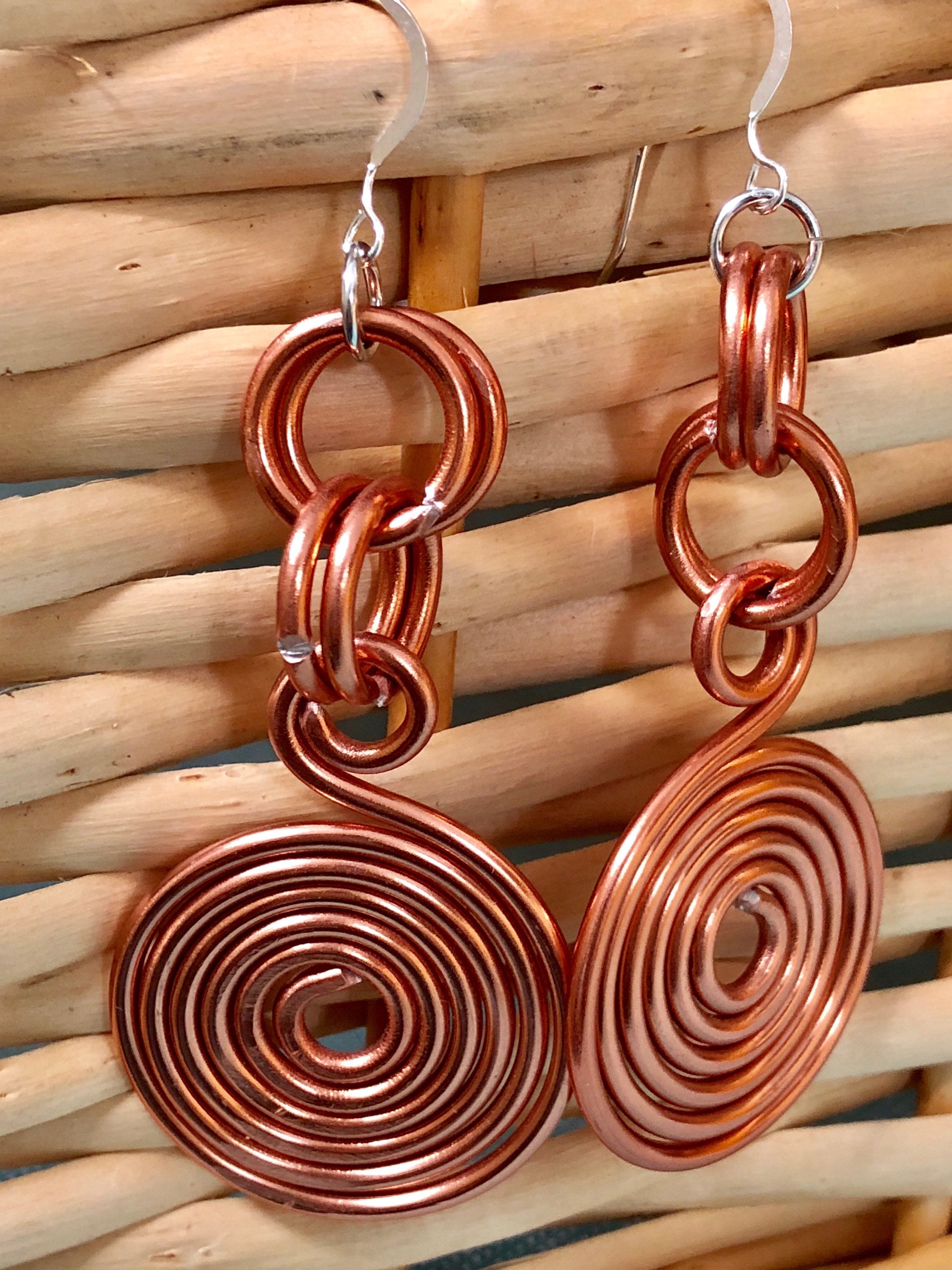 Round Copper colored Aluminum Wire Earrings, circle light weight handmade earrings