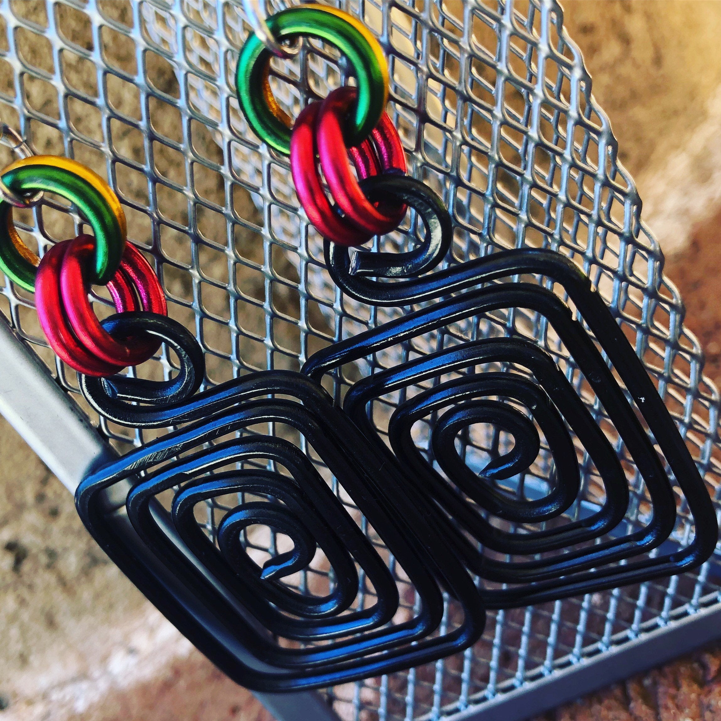 Square Wakanda Inspired Earrings, Afrocentric Earrings, Black Red Green and Gold Earrings