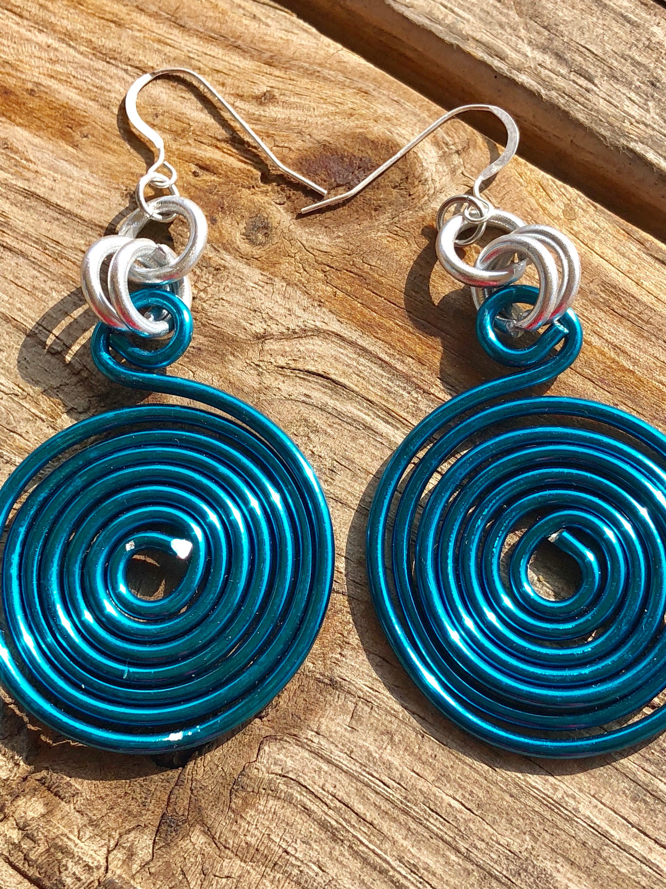 Round Turquoise Earrings, light weight aluminum wire with sterling silver ear wire