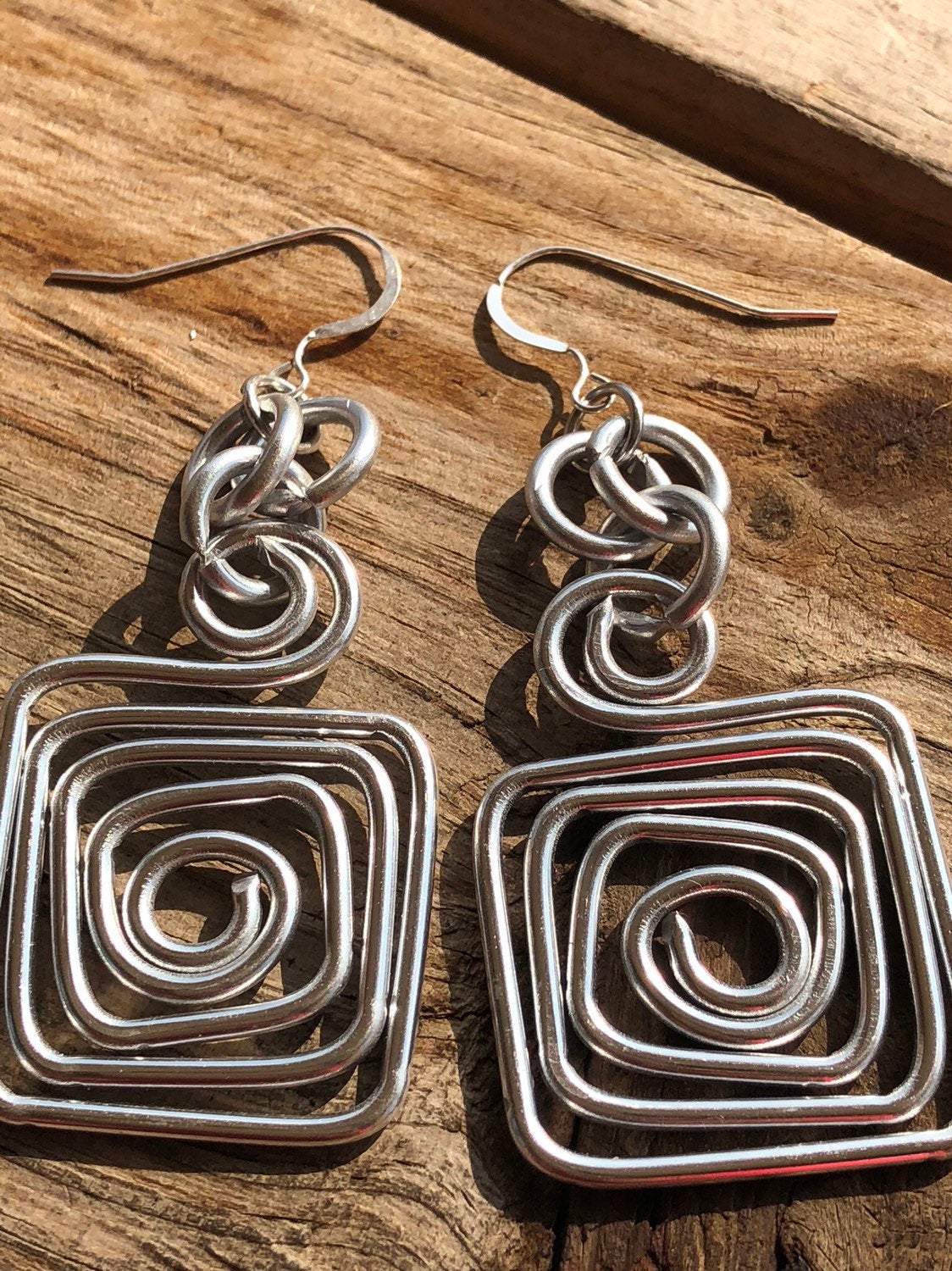 Square Aluminum Earrings in silver, with sterling silver earwire