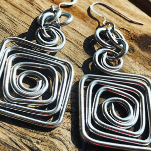 Square Aluminum Earrings in silver, with sterling silver earwire