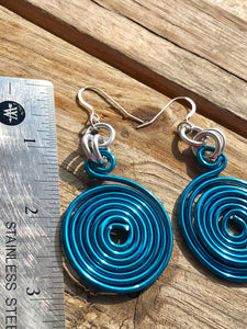 Round Turquoise Earrings, light weight aluminum wire with sterling silver ear wire
