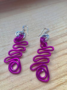 Pink aluminum wire earrings, zag zag design with sterling silver ear wire