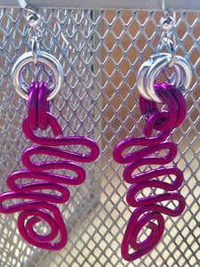 Pink aluminum wire earrings, zag zag design with sterling silver ear wire