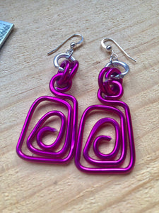 Square Small Strong Pink Aluminum Wire Earrings, sterling silver ear wires