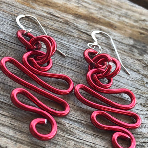 Red Zig Zag aluminum wire earrings with sterling silver earwire