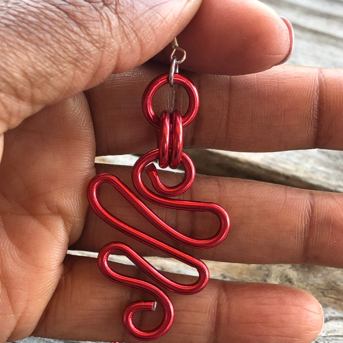 Red Zig Zag aluminum wire earrings with sterling silver earwire