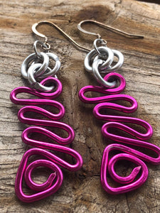 Small Pink zig zag earrings with silver accents and sterling silver ear wire