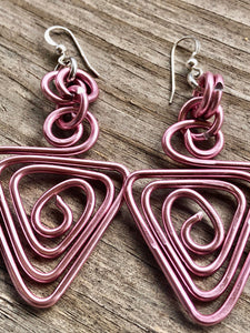 Pink Triangle Aluminum Wire Earrings With Sterling Silver Ear Wire