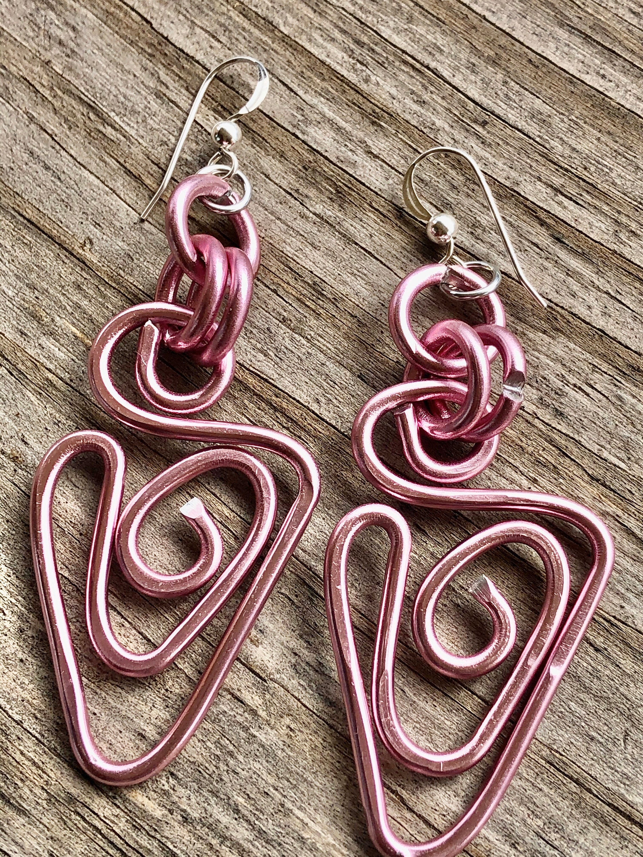 Pink Abstract Triangle Earrings With Sterling Silver Ear Wire  Breast Cancer Awareness Month