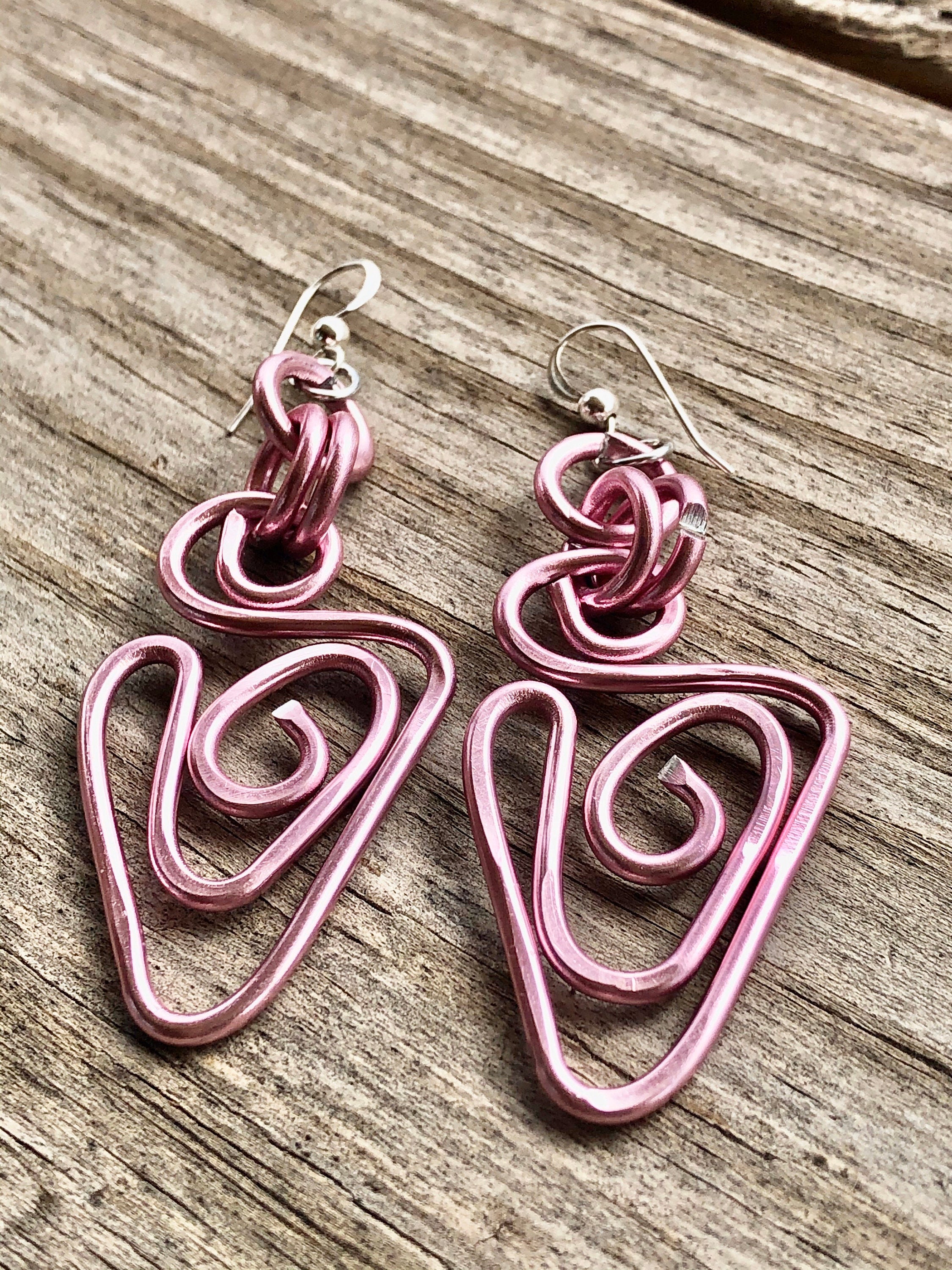 Pink Abstract Triangle Earrings With Sterling Silver Ear Wire  Breast Cancer Awareness Month