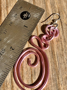 Pink oval abstract wire earrings, Handmade Aluminum Earrings with sterling silver ear wire