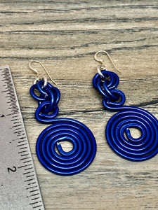 Small Round Blue Aluminum Wire Earrings with Sterling Silver Ear Wire