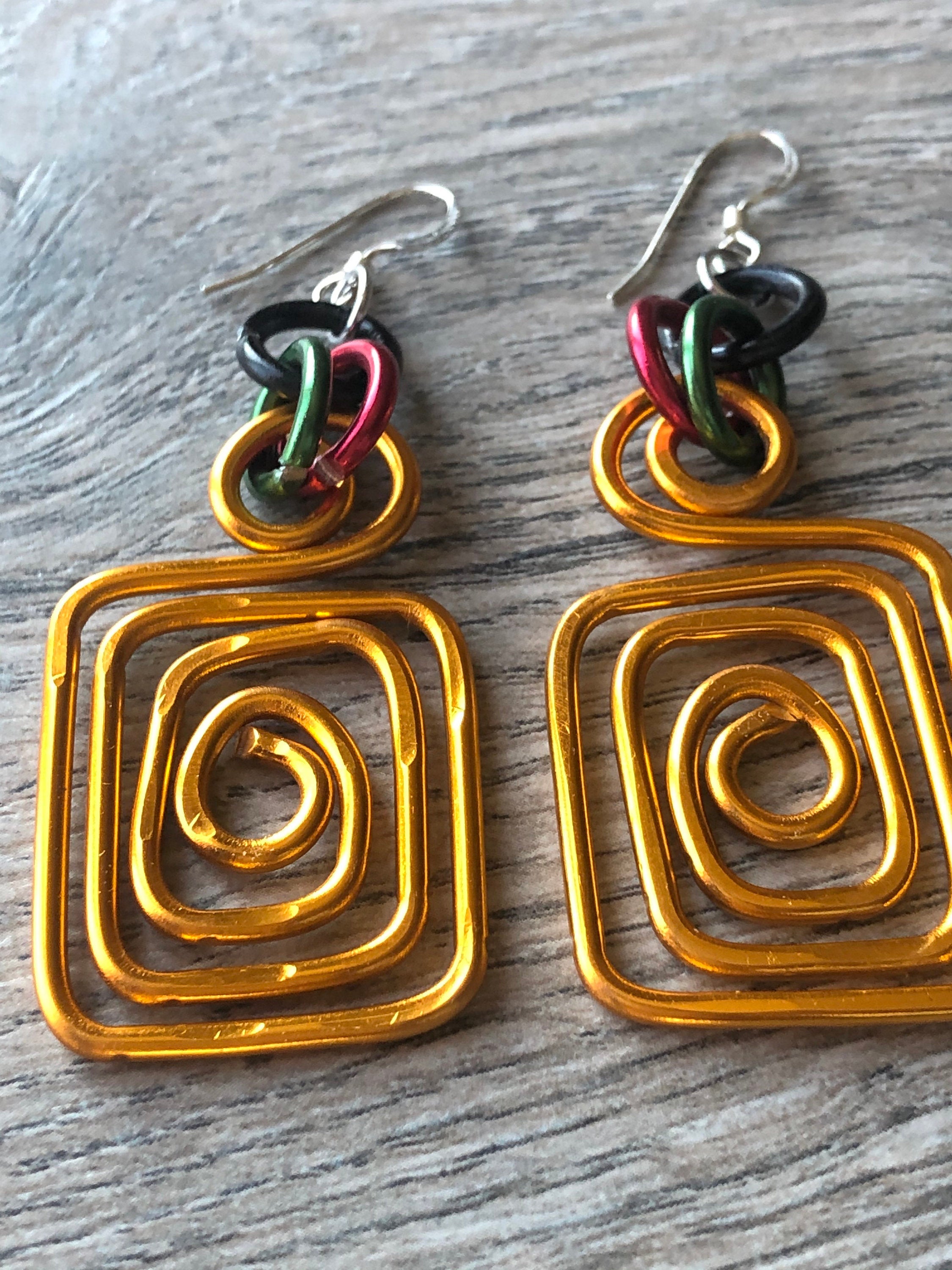 Gold Earrings, Black Panther Inspired Earrings, Square Afrocentric Earrings