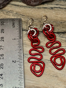 Red Zig zag ShapeAluminum Wire Earrings with Sterling Silver Ear Wire