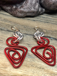 Red Triangle Aluminum Wire Earrings with sterling silver ear wire