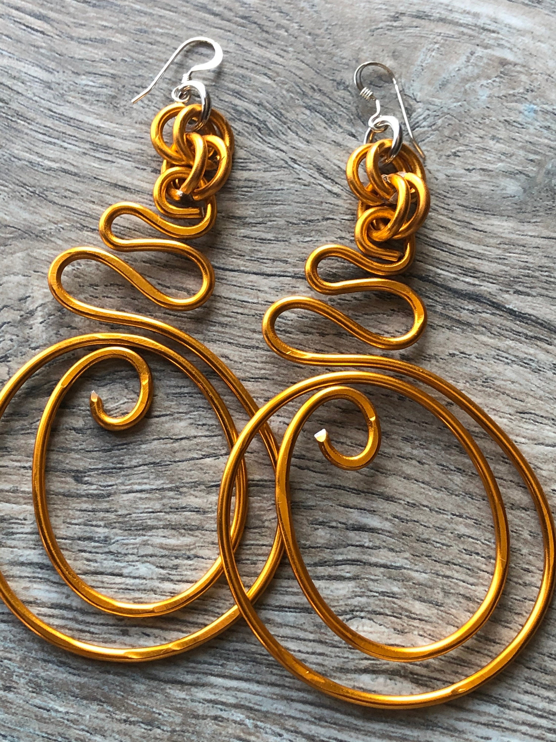 Gold Round Wire Earrings with sterling silver ear wire, Light weight fun big earrings