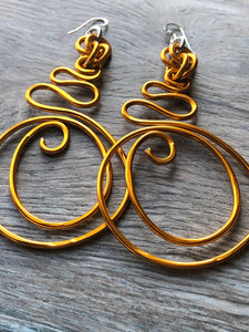 Gold Round Wire Earrings with sterling silver ear wire, Light weight fun big earrings