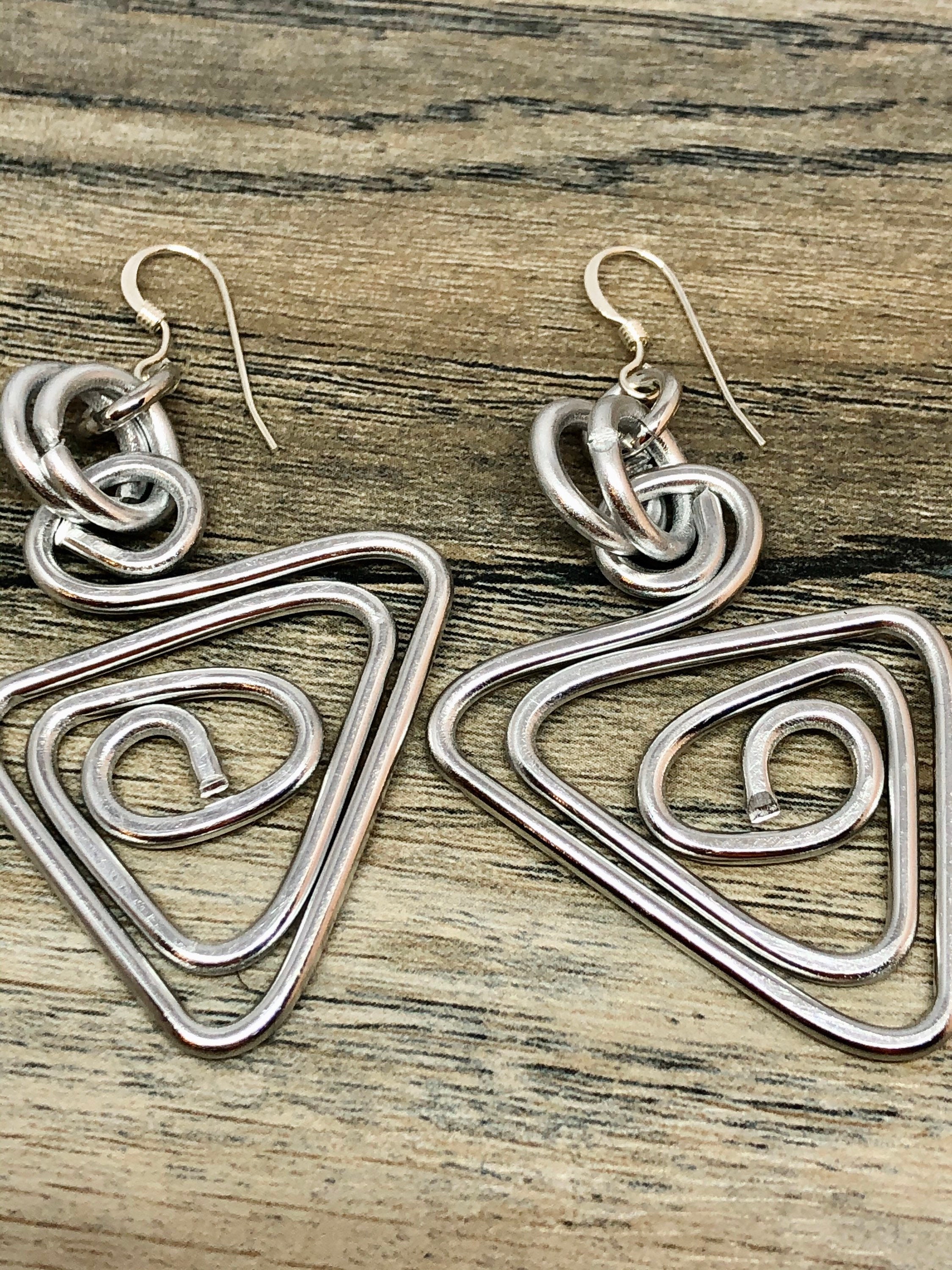 Silver Triangle Earrings with sterling silver ear-wires, Little everyday earrings