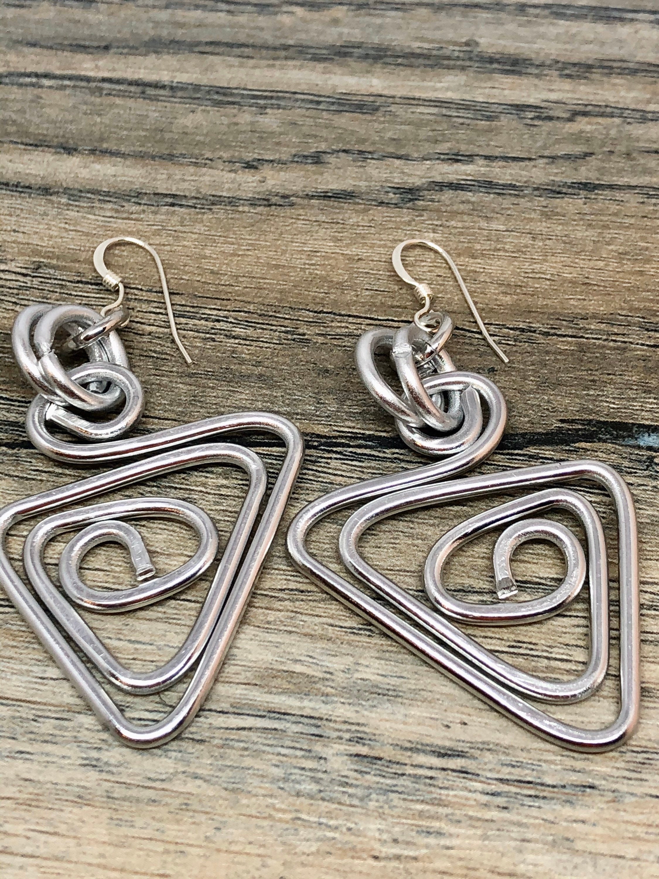 Silver Triangle Earrings with sterling silver ear-wires, Little everyday earrings