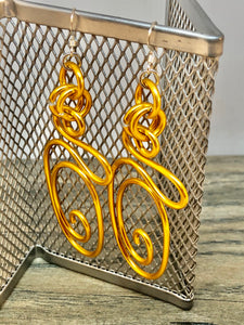 Gold Abstract Oval shaped Aluminum Wire Earrings with sterling silver ear wire