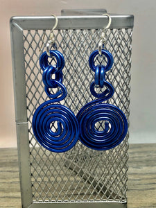 Small Round Blue Aluminum Wire Earrings with Sterling Silver Ear Wire