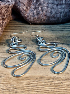 Abstract light blue aluminum wire earrings with sterling silver ear wire
