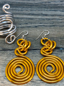 Gold Aluminum Wire Earrings, Circle light weight handmade earrings with sterling silver ear wire