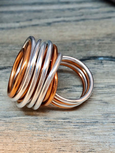 Swirl Ring in Silver and Copper, Aluminum Wire Ring, Custom Statement Ring
