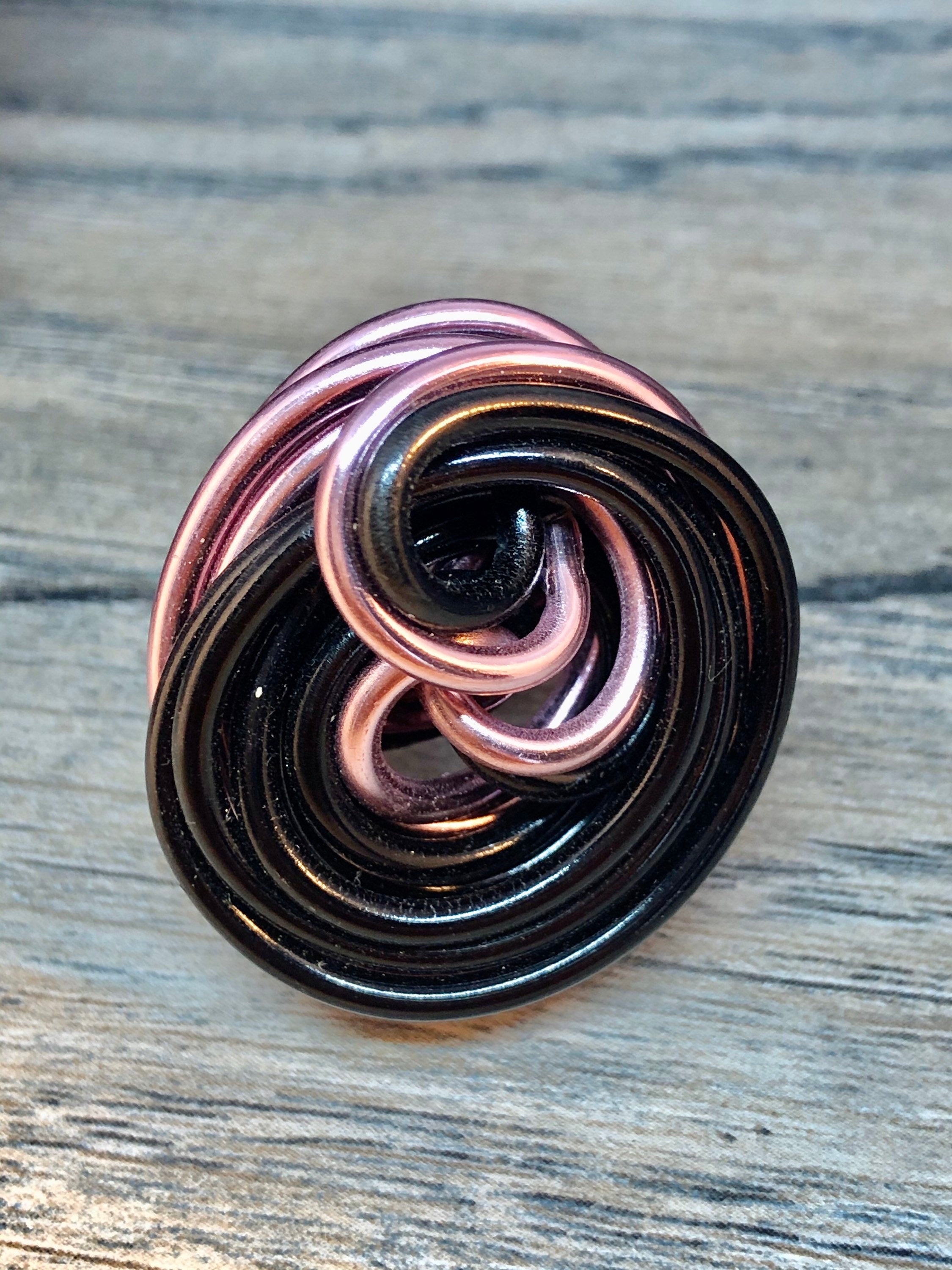 Swirl Ring in Pink and Black, Aluminum Wire Statement Ring