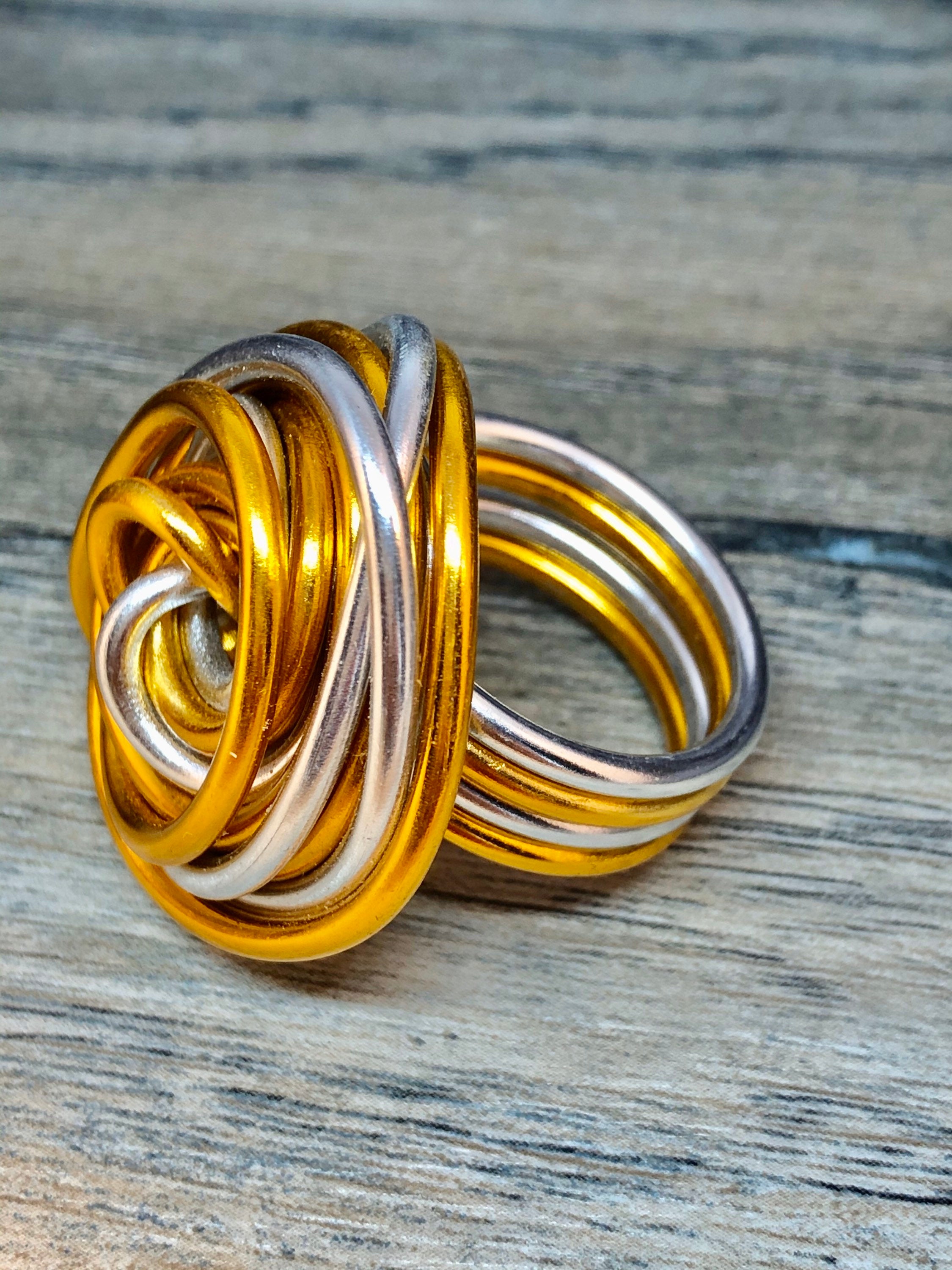 Swirl Ring in Silver and Gold Aluminum Wire Ring, Custom Statement Ring