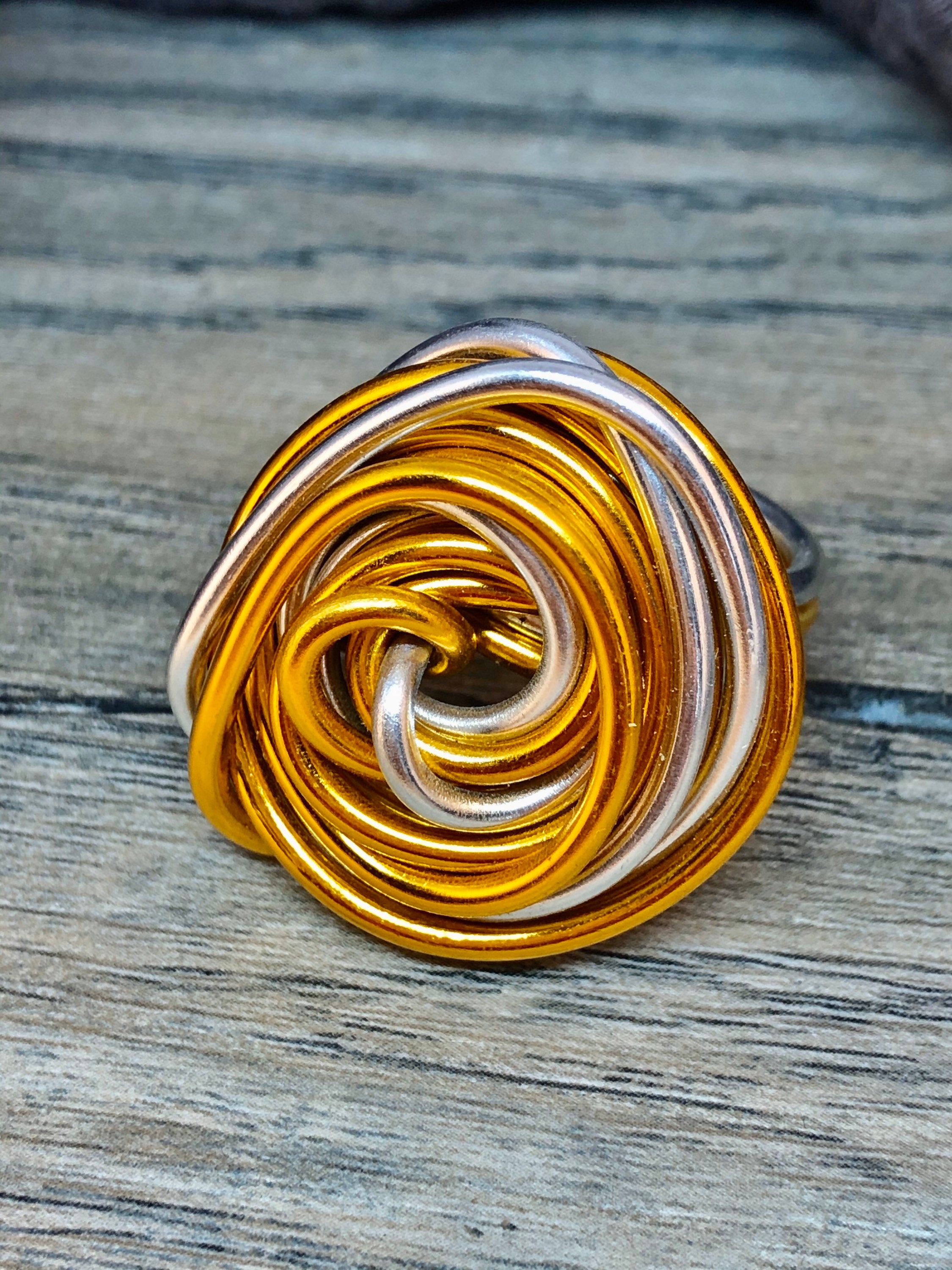 Swirl Ring in Silver and Gold Aluminum Wire Ring, Custom Statement Ring