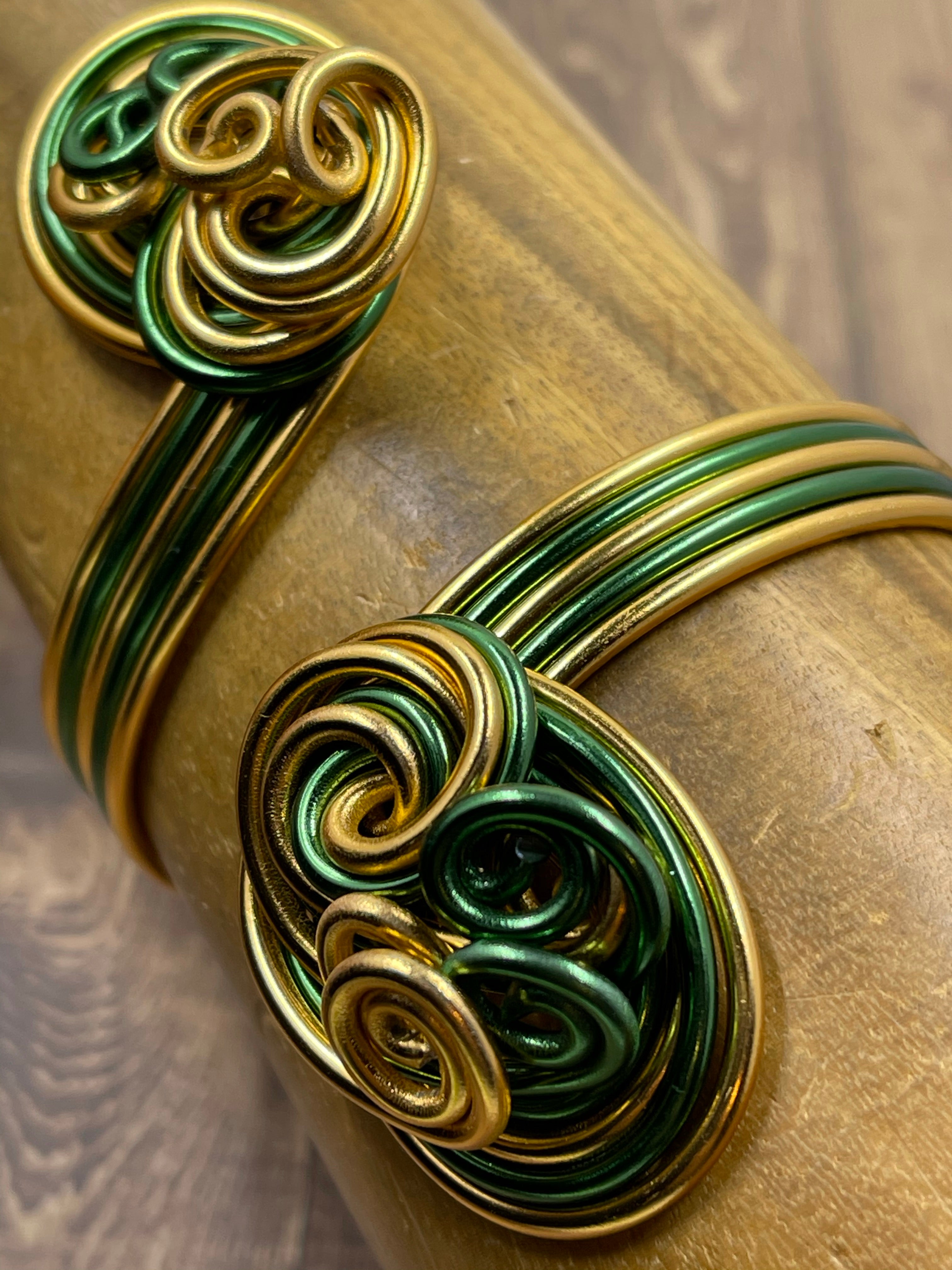 Chi Eta Phi inspired Green and Gold Cuff Bracelet