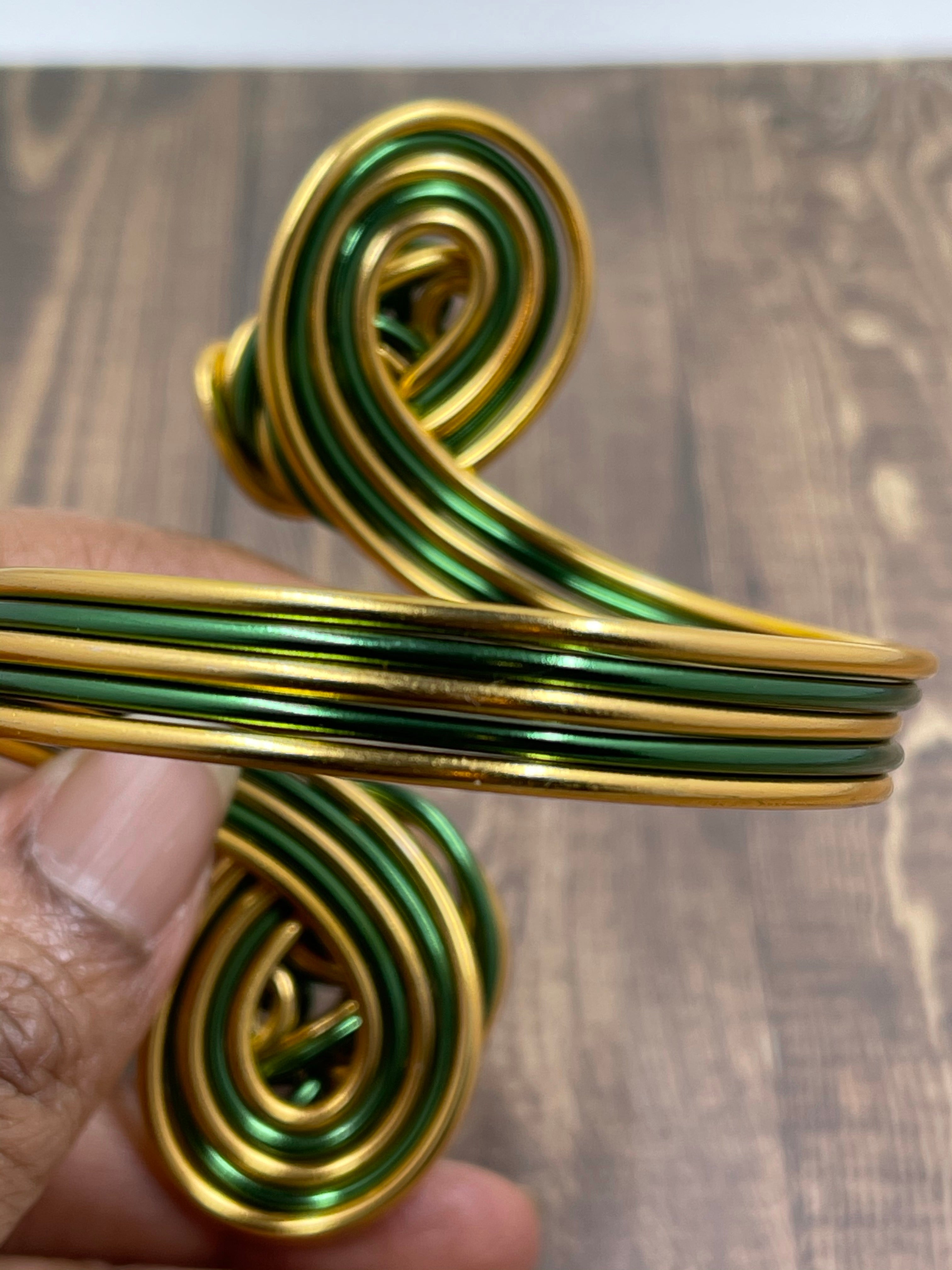 Chi Eta Phi inspired Green and Gold Cuff Bracelet