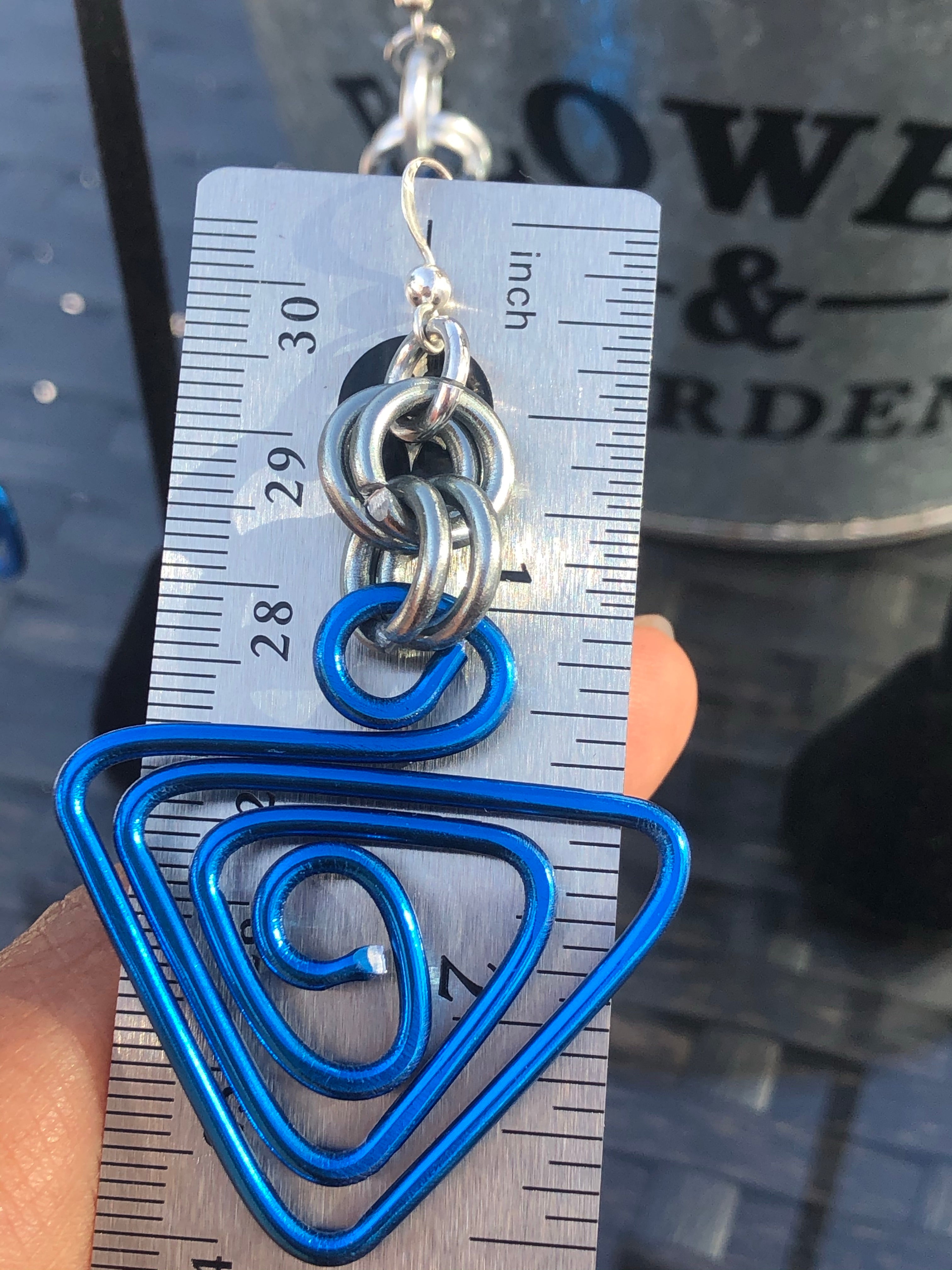 Triangle Blue Aluminum Wire Earrings