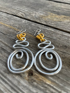 Silver and Gold Abstract Aluminum Wire Earrings