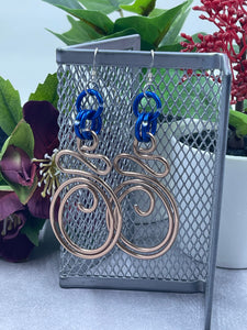 Copper color and Blue Aluminum Wire Abstract Earrings