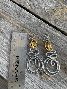 Silver and Gold Abstract Aluminum Wire Earrings